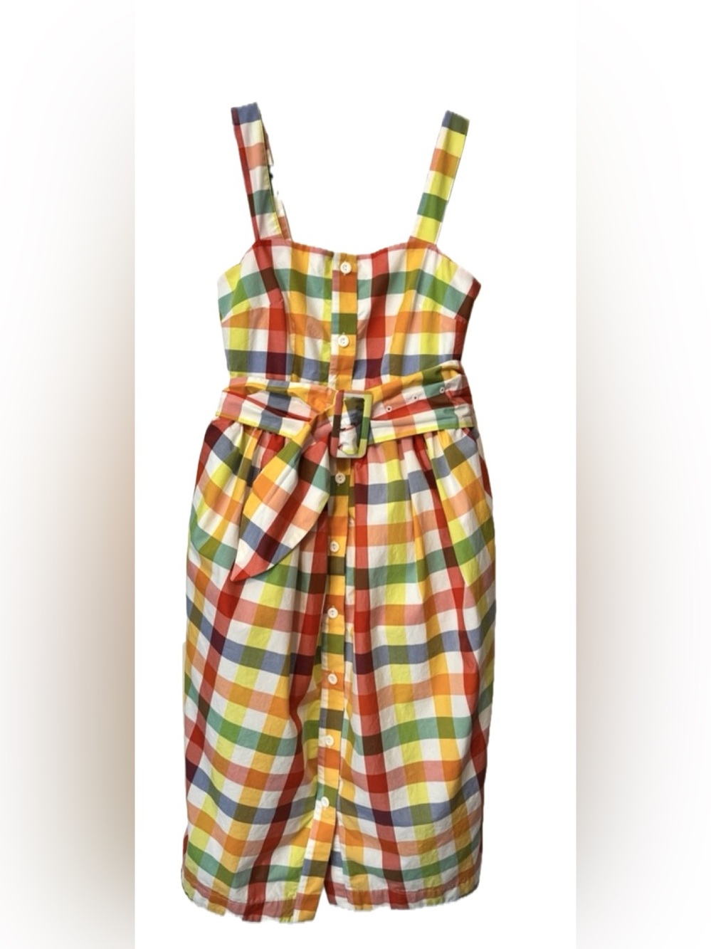 Christopher John Rogers x Target Rainbow Plaid Midi Dress SZ 2 Tie Waist Gingham